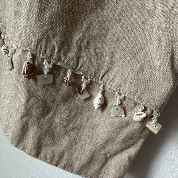 Caroline Rose// Boho Linen top and pants Set up seashell charms Y2K Size L - Picture 7 of 16